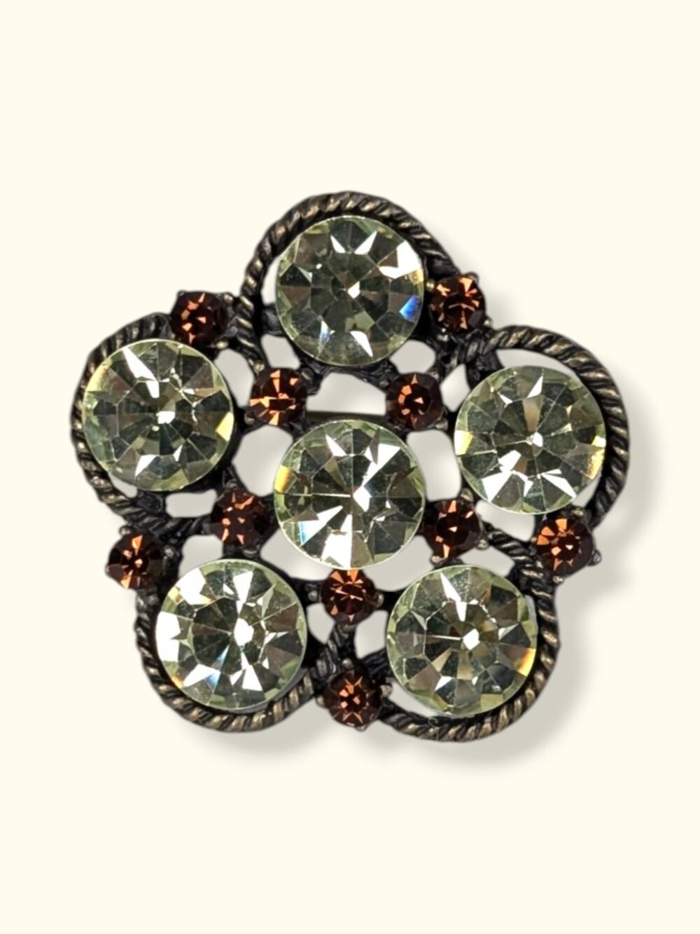 Dainty Green Crystal Floral Brooch